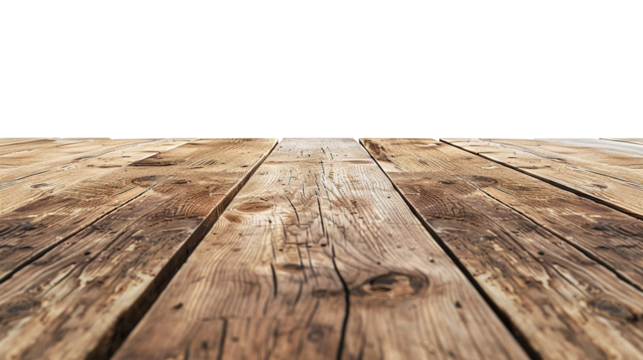 Perspective view of wood or wooden table top on transparent or white background