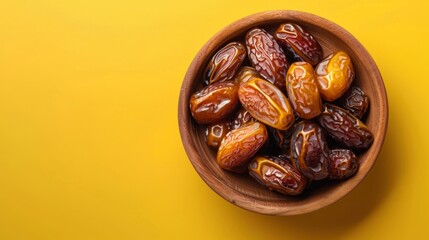 Bowl of Dates on Yellow Background