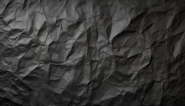 Fototapeta Abstrakcyjna tapeta, tło z fakturą pogniecionego czarnego papieru. Generative AI