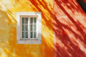 Colorful walll painted in warm colors with white window