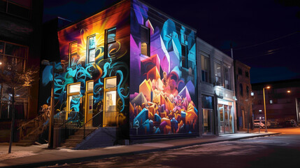 Experience the magic of urban artistry with a vibrant street art mural as the centerpiece of the cityscape.