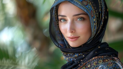  A person wearing both a headscarf and one on top of her head