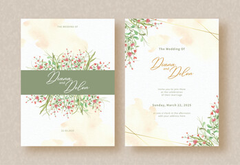 green border with garden flowers painting on wedding invitation background