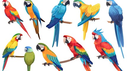 Obraz premium Parrots set collection. Isolated on white background . Generative AI