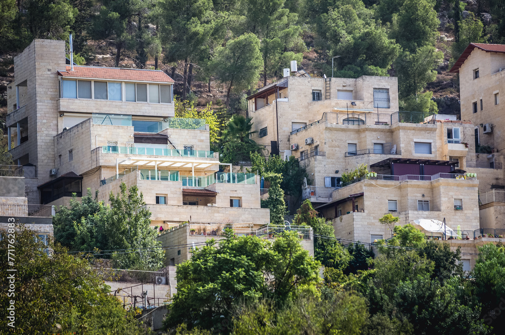 Poster Apartment houses in Motza neighbourhood of Jerusalem, Israel