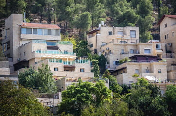 Fototapeta na wymiar Apartment houses in Motza neighbourhood of Jerusalem, Israel