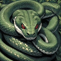 Green-Eyed Serpent in the Wild - obrazy, fototapety, plakaty