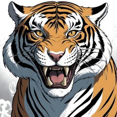 Fierce Tiger Illustration with Intense Gaze 