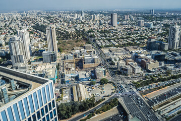 View from top floor of Azrieli Center Circular Tower in Tel Aviv, Israel - obrazy, fototapety, plakaty