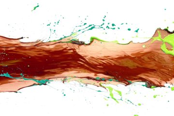 Abstract green and orange watercolor paint stroke background, illustration texture design. Isolated on white background