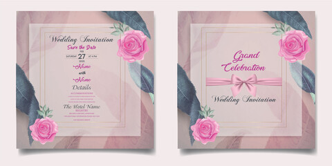 pink floral decent invitation card - obrazy, fototapety, plakaty