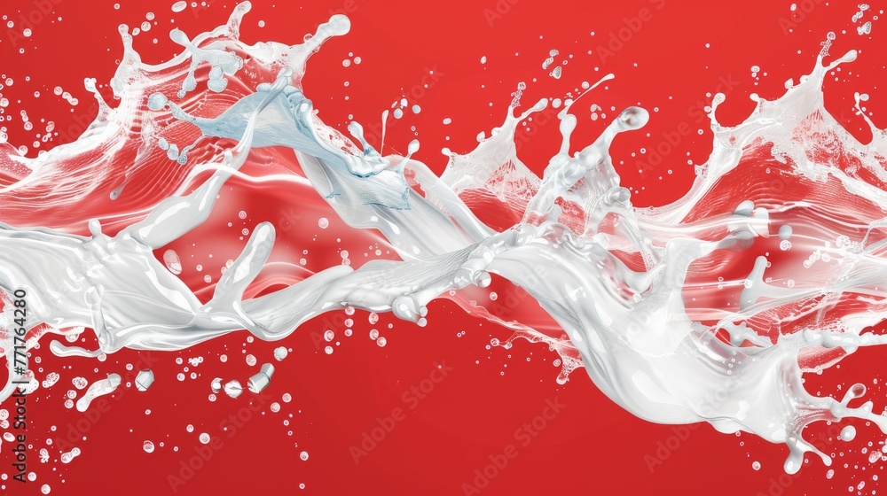 Poster red and white background with splashes of water on bottom