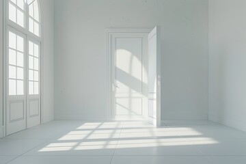 Empty white room with open door