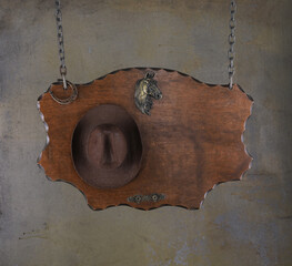 cowboy wooden sign on the wall - 771765060