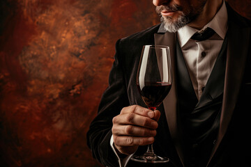 gentleman in a suit enjoying a glass of red wine