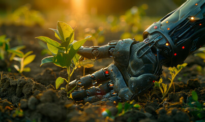 Android robotic farming outdoor in a big farm, the future is here.