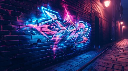 Night falls on a secluded urban alley where the soft glow of ambient streetlights illuminates a...