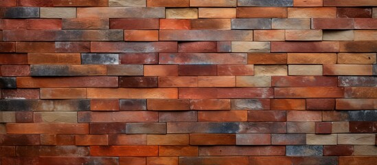 A detailed closeup of a brown brick wall showcasing the art of brickwork. Each rectangular brick is carefully laid out, resembling hardwood flooring on a building material