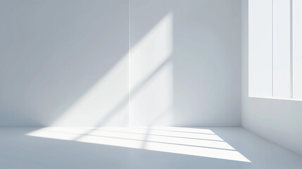 Fond blanc abstrait avec ombres et lumières, salle vide pour présentation de produits dans un...