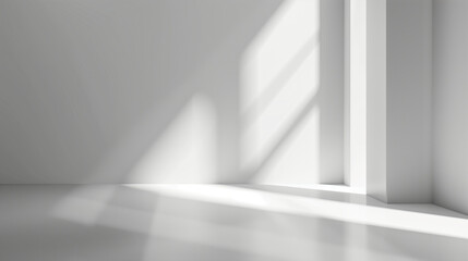 Fond blanc abstrait avec ombres et lumières, salle vide pour présentation de produits dans un style minimaliste. Scène de maquette vectorielle pour la publicité ou la présentation d'un emballage. - obrazy, fototapety, plakaty