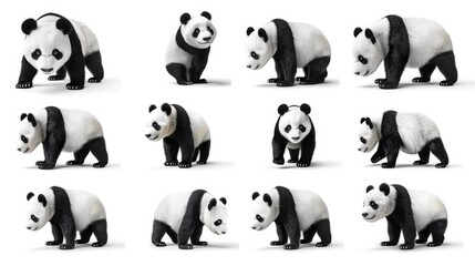 Fototapeta premium Photo realistic wild predator panda animal set collection. Isolated on white background 