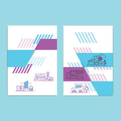 A blue and pink brochure