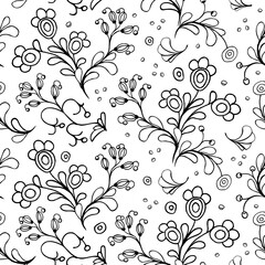 Floral seamless pattern of hand-drawn elements.