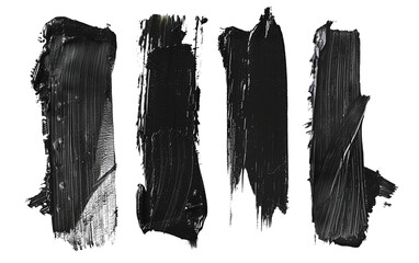 Collection set of black paint strokes on transparent or white background