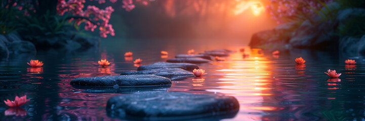calming moment with stones and water - obrazy, fototapety, plakaty