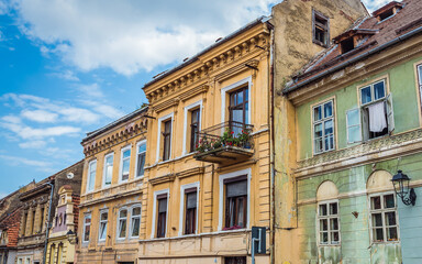 Fototapeta na wymiar Residential buildings on Castelului Street in Old Town of Brasov, Romania