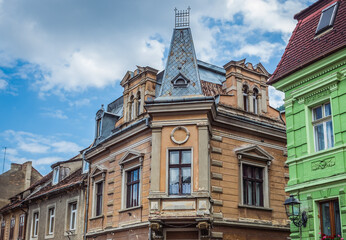 Tenements on Castelului Street in Old Town of Brasov city, Romania