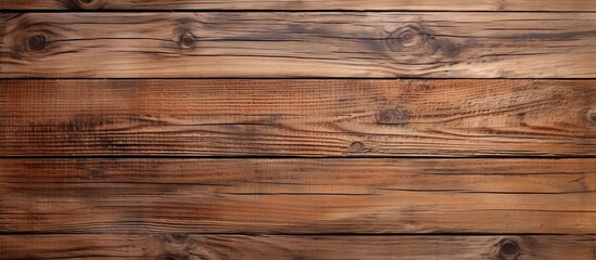 A closeup shot capturing the beautiful brown wooden table surface with a blurred background. The hardwood plank flooring showcases a rectangle pattern enhanced by wood stain and varnish