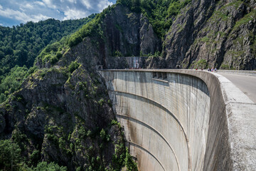 Wall of Vidraru Dam on the Arges River, Romania