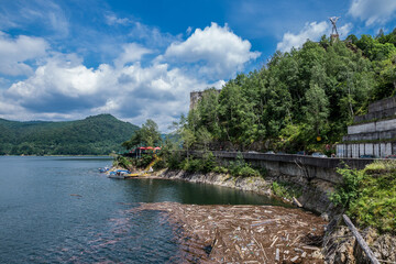 Fototapeta na wymiar Vidaru Lake seen from Vidraru Dam on the Arges River, Romania