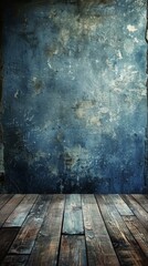 Wooden Floor With Blue Wall Background