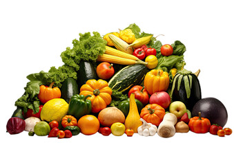 Vegetables and fruits isolated in no background. Healthy food.