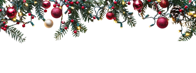 Christmas lights decoration border on transparent or white background