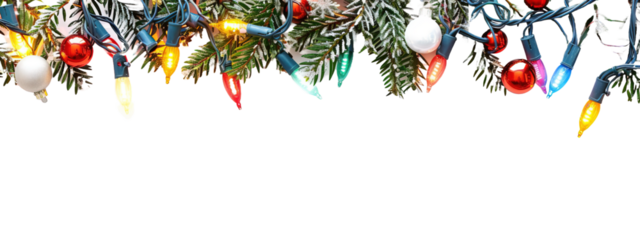 Christmas lights decoration border on transparent or white background