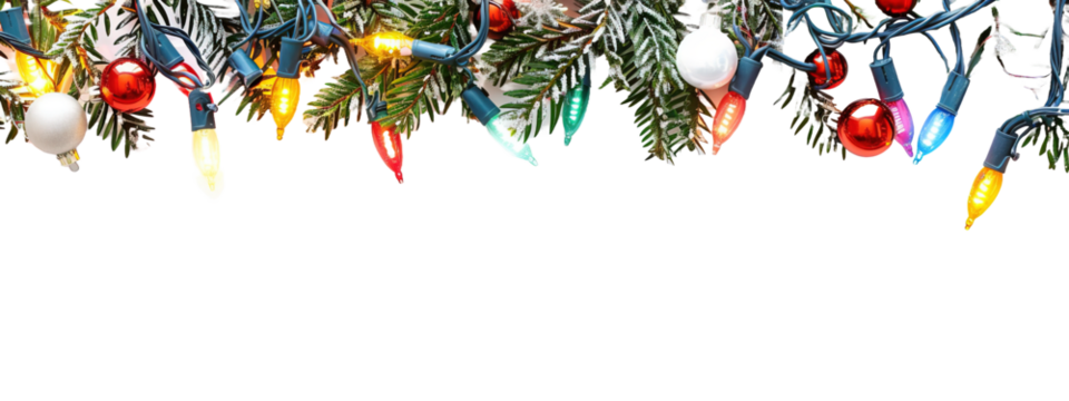Christmas lights decoration border on transparent or white background