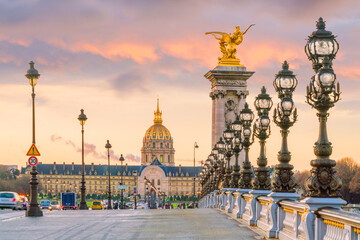 The Alexander III Bridge across Seine river in Paris - obrazy, fototapety, plakaty