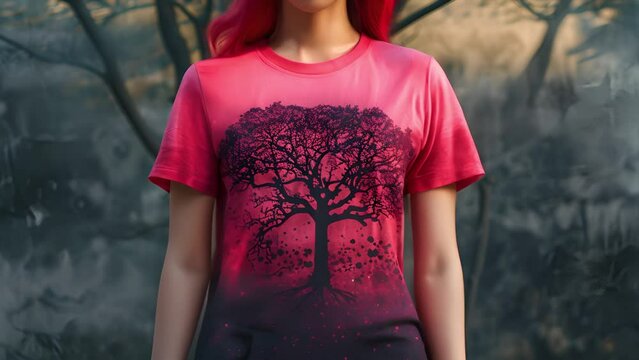 木のデザインTシャツを着た女性,Generative AI 