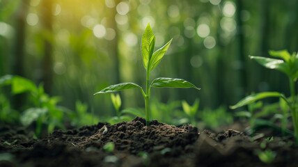 A young plant growing in soil - obrazy, fototapety, plakaty
