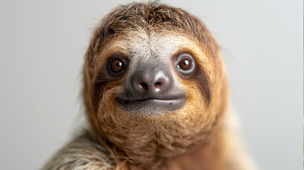 Fototapeta premium The surprised sloth jumped up, the white background 