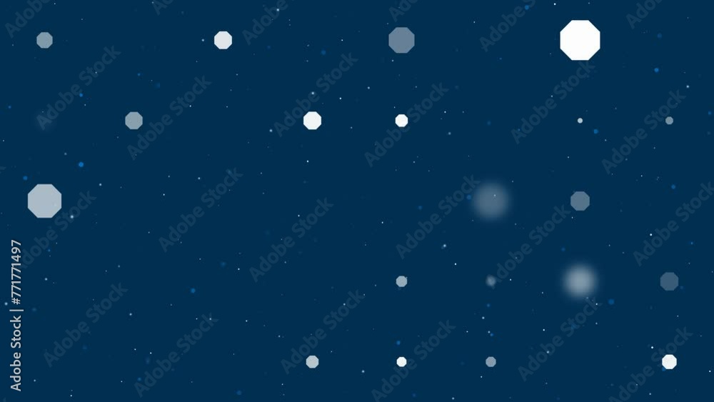 Poster template animation of evenly spaced octagon symbols of different sizes and opacity. animation of tra