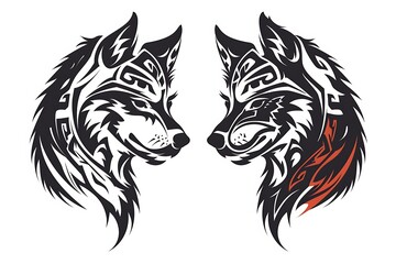 Illustration of a tribal wolf head tattoo