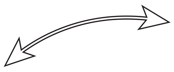 Dual semi circle arrow. Vector illustration. Semicircular curved thin long double ended arrow. Long arrow vector icon. Black horizontal double arrow. Vector 10 Eps. Black simple symbol for measuring.