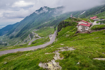 Transfagarasan Road seen from area of Balea Lake next to Transfagarasan road in Carpathian...