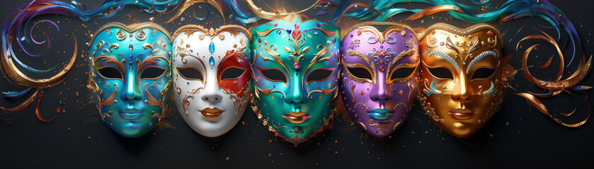 Venetian masks on black background - 771772631