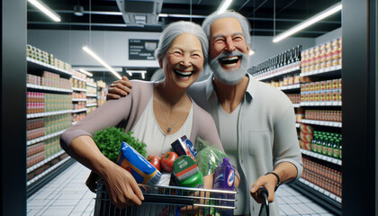 couple shopping in supermarket