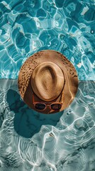Hat and Sunglasses on Ledge by Pool